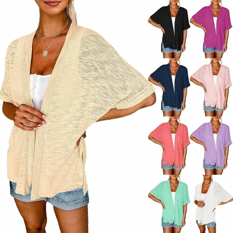 

Womens Loose Half-Length Sleeve Coverups Swimwear Swim T-Shirt Swimsuit Covers H58D