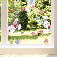 happy easter decorations for home bunny colorful rabbit eggs wall stickers electrostatic window posters easter home decor