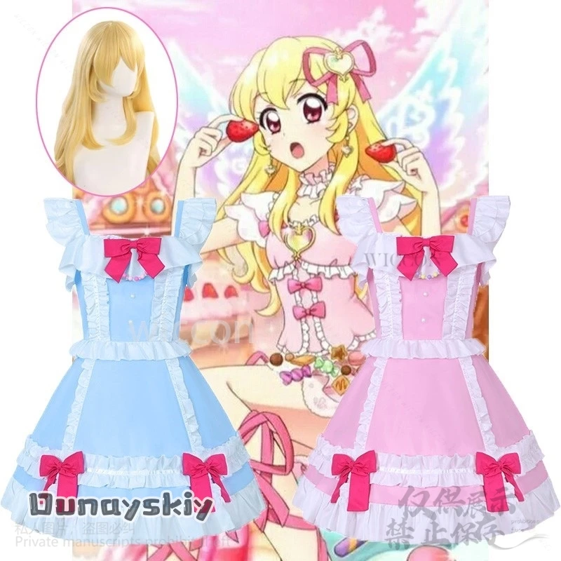 Аниме Aikatsu Star4 Hoshimiya Ichigo Косплей Костюм Парик Розовый Синий Платье Принцессы