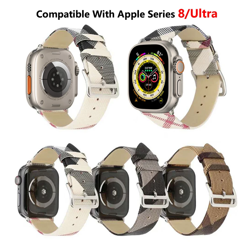 

Клетчатый ремешок для Apple Watch 44 мм 40 мм iWatch Series 5 4 3 2 1 42 мм 38 мм браслет из натуральной кожи ремешок для наручных часов