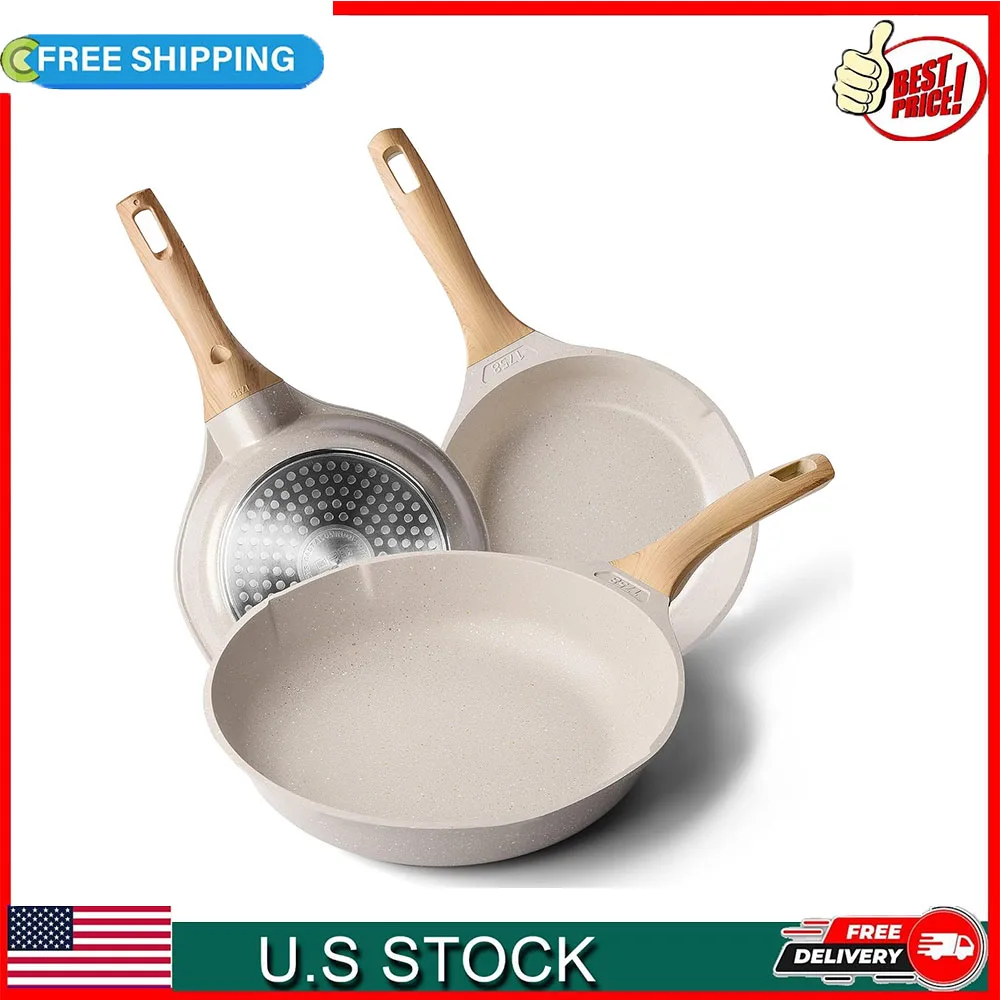 

Nonstick Frying Pan Set - Granite Induction Pans for Cooking Omelette Non-Stick Cookware Set, Healthy Kitchen Skillet Non