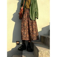 skirt womens fashion 2022 retro print skirt womens autumn and winter high waist mid length a line skirt