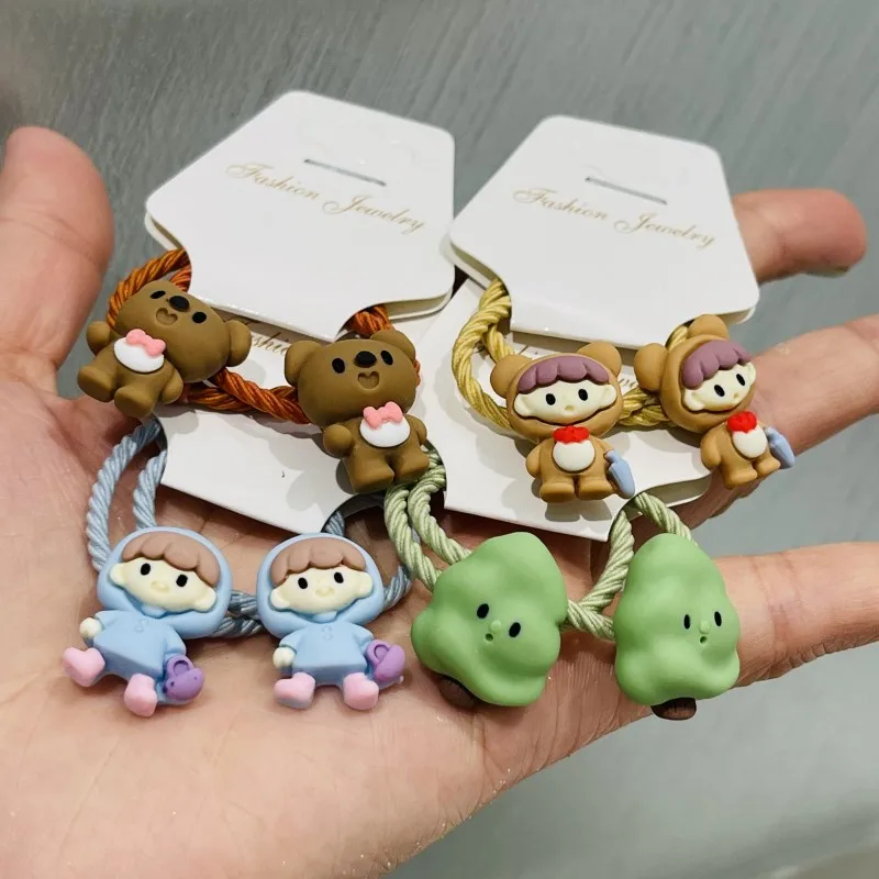 

2 шт./компл. Милая мультяшная Кукла Медведь Дерево Детские модели аксессуаров для волос красочные повязки для волос детская любовь модная эл...