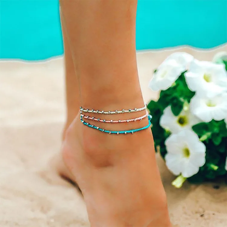 

Summer Homemade Chain Woman Anklets Fashion Beaded Unique Beach Bracelet On The Leg Girl Colorful Sandals Jewelry Anklet 2021