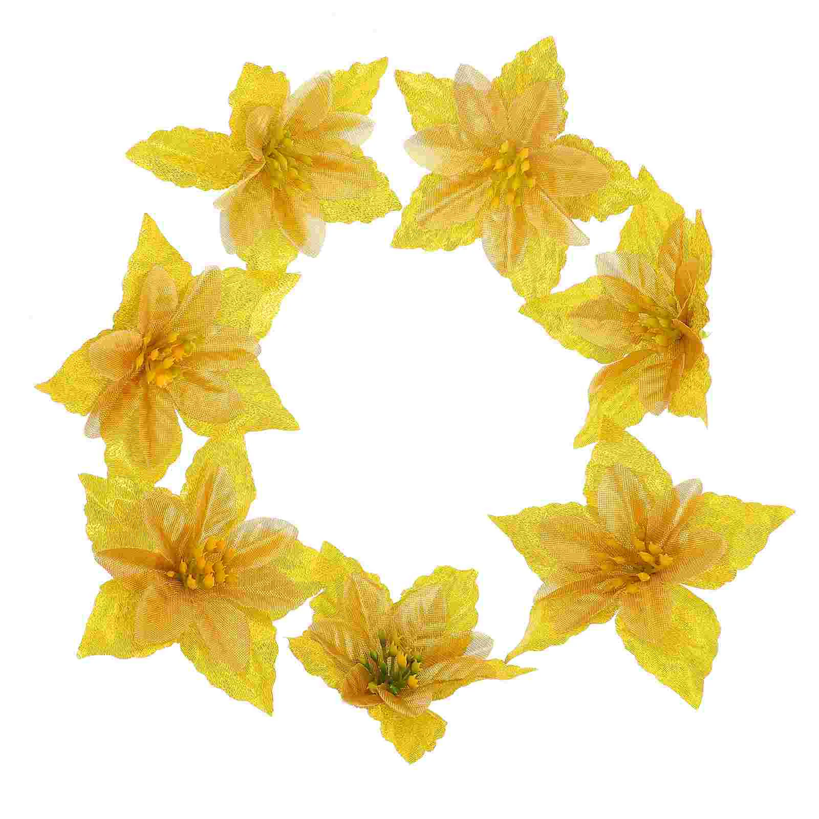 

Christmas Flower Poinsettia Tree Flowers Glitter Layer Double Decoration Ornaments Artificial Decor Supplies Garland Diy Fake