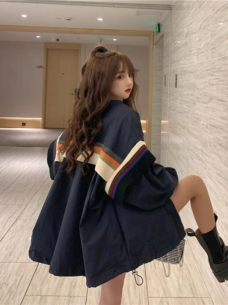 

Korean Style Women's Clothes 2023 Autumn Winter New O Neck Trench Coat Street Fashion Spliced Women's Coat Loose Casual Jackets