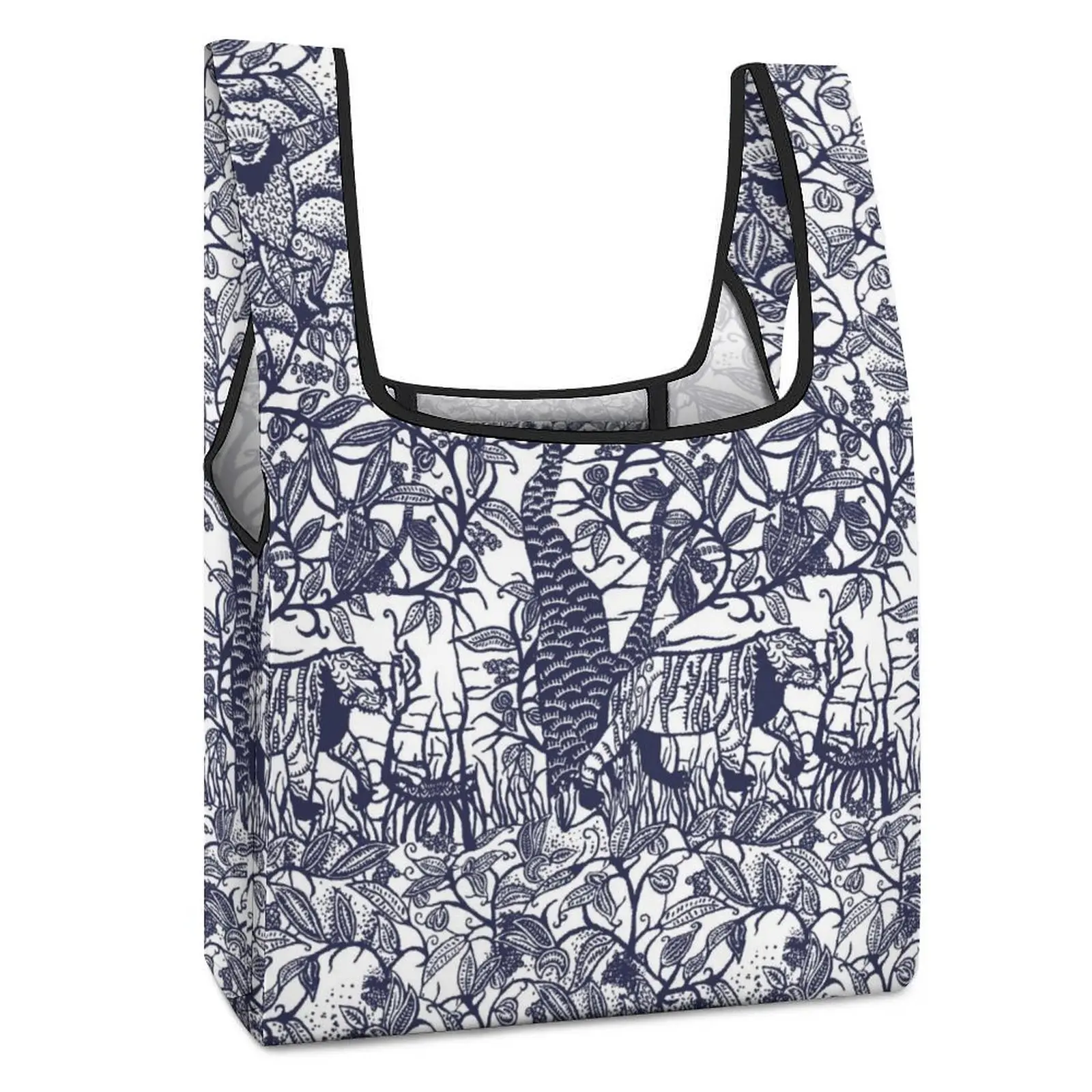 Customized Printed Bags Shopper Shoulder Bag Blue Pattern Style Shopping Tote Casual Woman Grocery Handbag Customizable Pattern