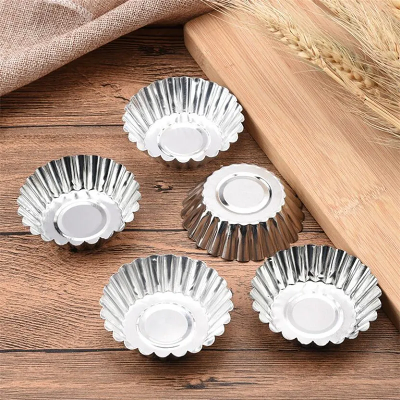

10pcs Nonstick Ripple Aluminum Alloy Egg Tart Mold Flower Shape Reusable Cupcake And Muffin Baking Cup Tartlets Pans Cake Tools