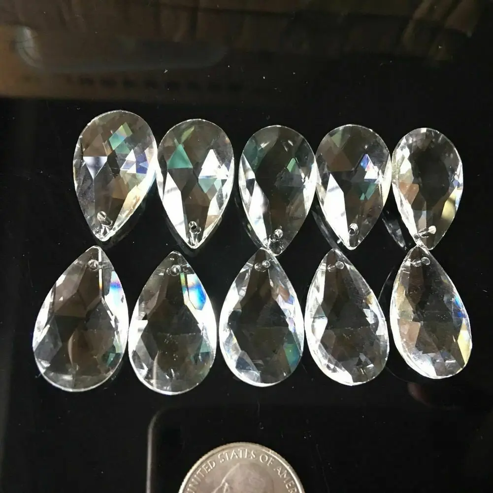 10PC Clear Tear Drop Glass Crystal Faceted Prism Chandelier Parts Sun Catcher Jewelry Crafts Lucky Light Feng Shui Hanging Decor