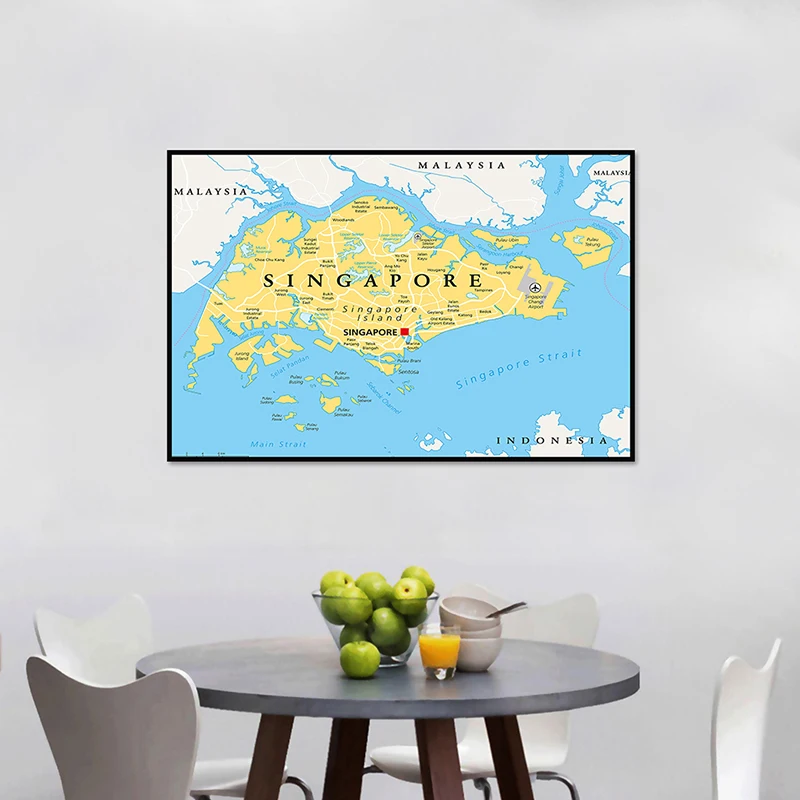 5 размеров карта Сингапура Холст Картина администрация картины без рамки плакат