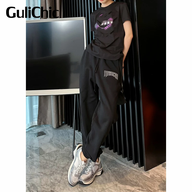 

12.24 GuliChic Women Casual Embroidery Letter Drawstring Comfortable Soft Sweatpants