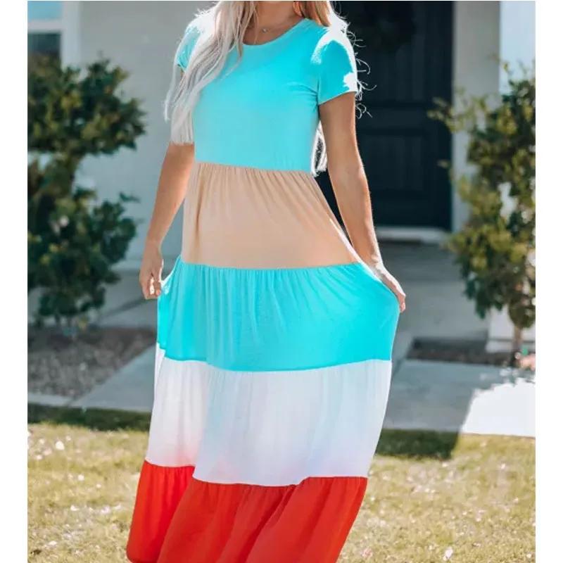 

Family Matching Short Sleeve Color Block Adult Maxi Dress