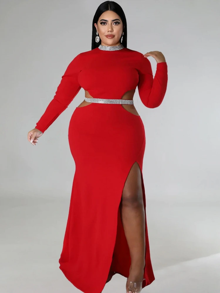 

African Dresses For Women 2023 Fashion Hollow Out Split Maxi Dress Robe Long Sleeve Elegant Gown Muslim Abaya Kaftan Ankara Bubu