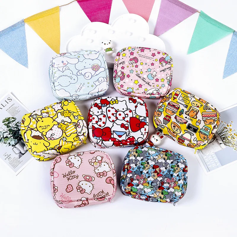 

Kawaii Cartoon Sanitary Pads Bag Anime Puppy Melody Purin Cinnamoroll Portable Waterproof Sanitary Napkin Storage Bags Pouch