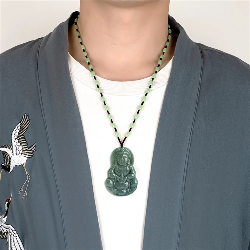 Модный натуральный зеленый жадеит резной большой классический кулон GuanYin Lucky