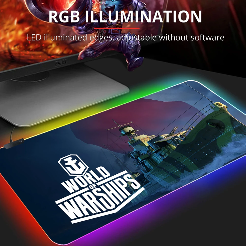 RGB популярный игровой коврик для мыши World Of warship с замком водонепроницаемый