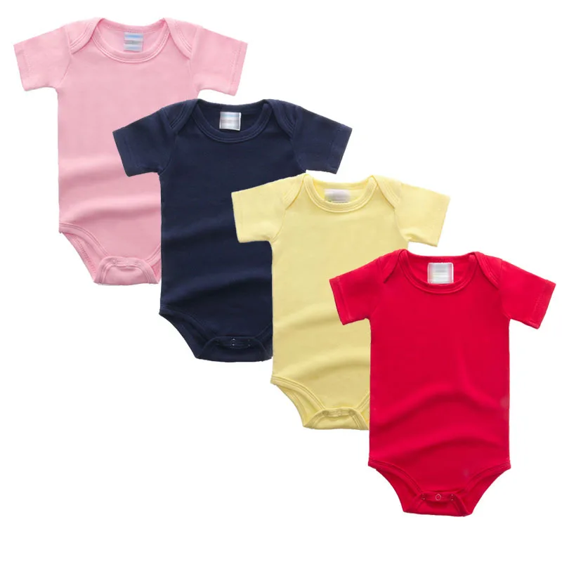 

4Pc/Set Infant Summer Bodysuit with Short Sleeves Baby Boy Girl Clothing Rompers for Newborn Kids Solid Soft Cotton Jumpsuit