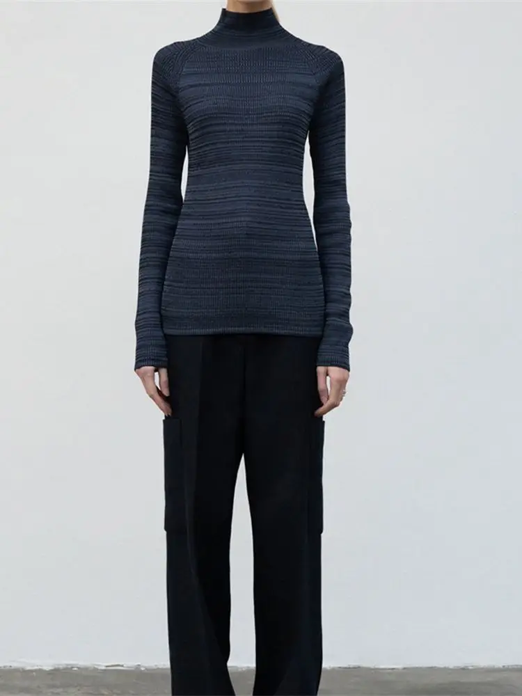 

Women's Sweater Rib Long Sleeve Mock Neck Knitted Bottoming Casual Tops