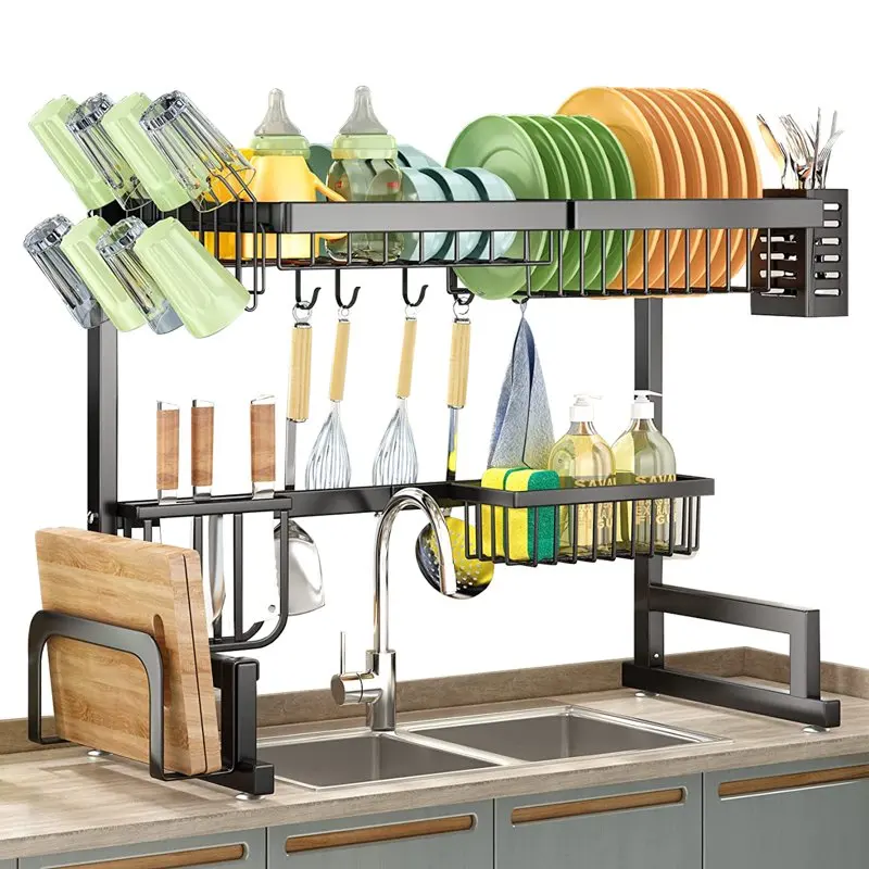 

Сушилки для посуды над раковиной, стойка для посуды над раковиной, расширяемая кухонная стандартная нержавеющая сталь (25,6-31,5 дюйма)