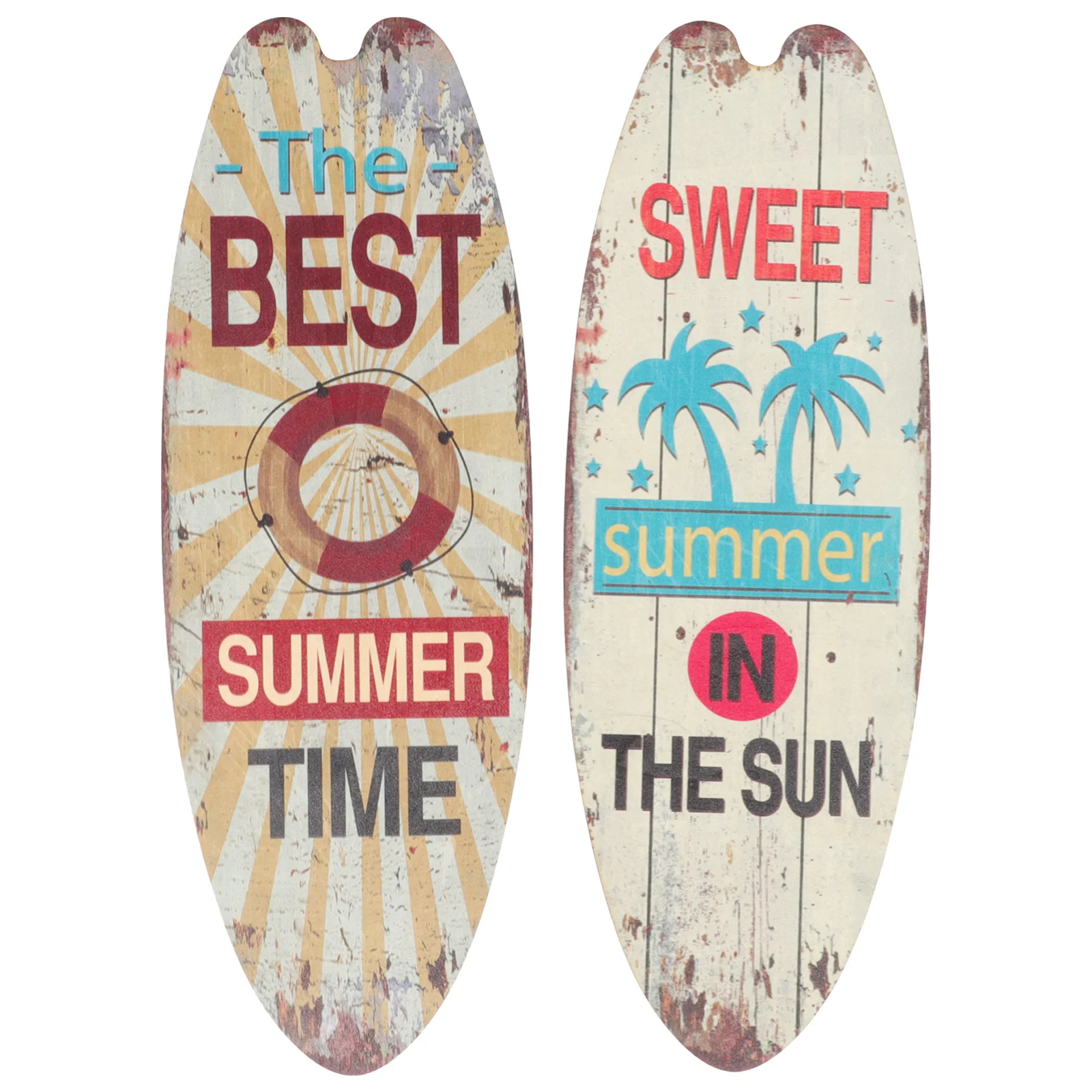 

2 Pcs Vintage Decor Wall Plaque Indoor Decoration Ornament Hanging Surfboard Wood Wooden Sign Beach Vacation Necessities