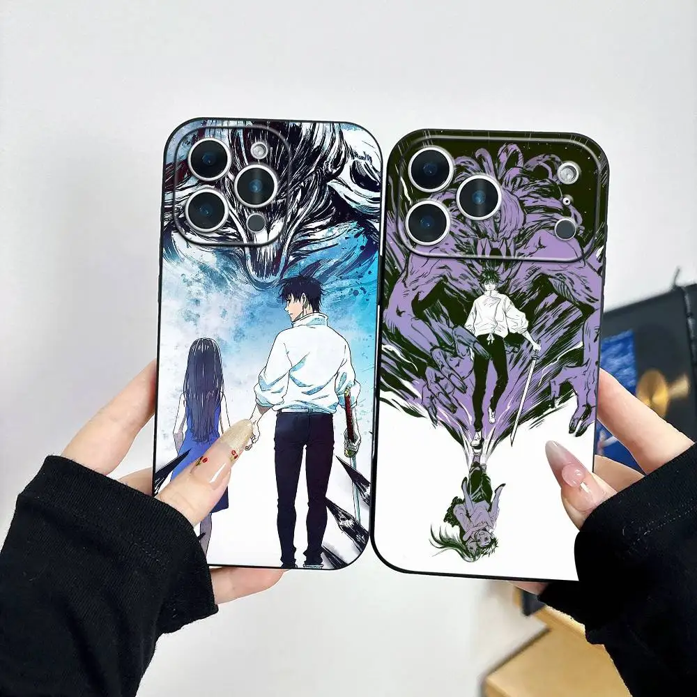 Фото Чехол для телефона Jujutsu Kaisen с Ютой и Рикой против Уро и Рю для iPhone 17, 16, 15, 14, 13, 12, 11 Plus, Pro Max и других моделей, мягкий черный чехол №1