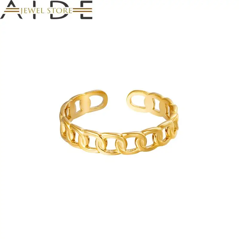 

Aide 925 Sterling Silver Hiphop Vintage Chain Ring For Women Girlfriend 18K Gold Plated Opening Ring Unusual Daily Jewerly