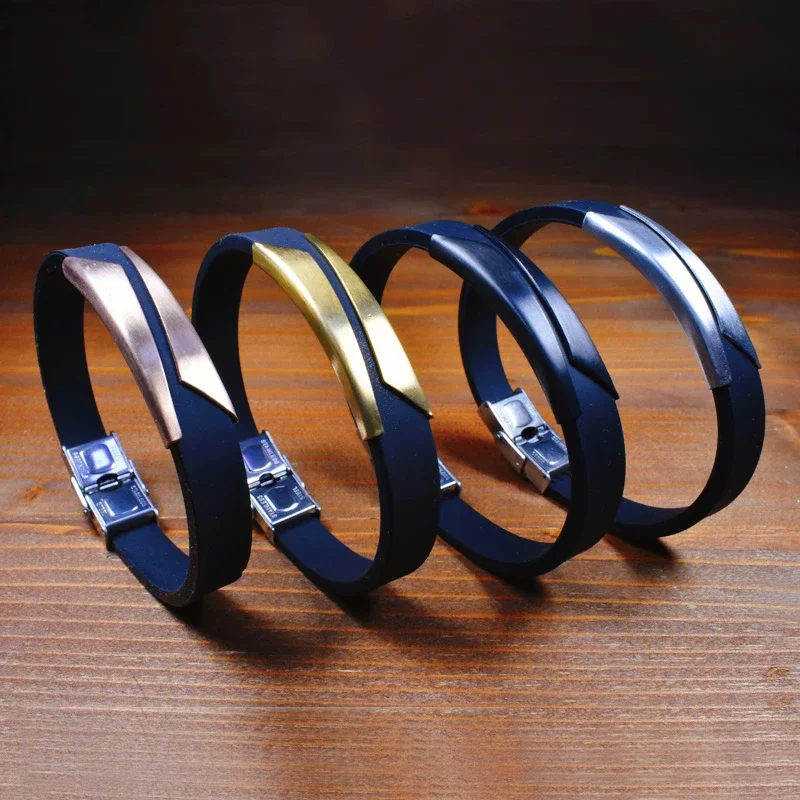 Браслет из нержавеющей стали мужской наручный браслет черный резиновый