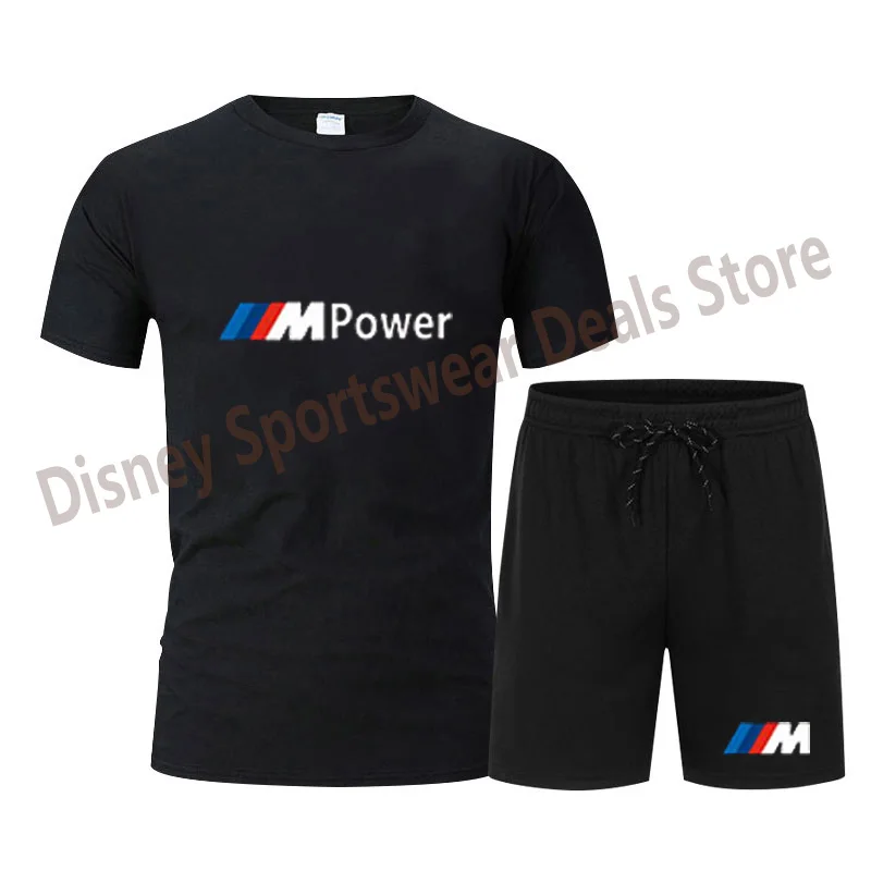 

New Brand BMW Fashion Casual Sportswear Summer Printing Suit Men Jogging Suit Fitness Clothes Men's T-shirt + Shorts 2-Piece