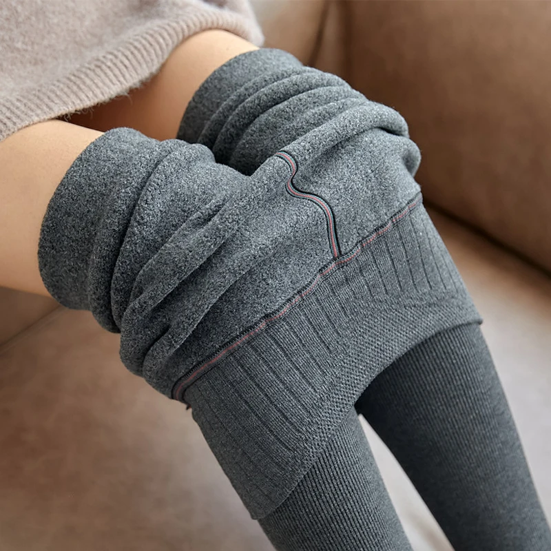 

Осенне-зимние флисовые утепленные леггинсы с высокой талией, хлопковые леггинсы в рубчик с вертикальной полосой, теплые колготки из искусс...