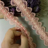 2 yard soluble pink diamond flower floral embroidered lace trim applique fabric lace ribbon sewing craft for costume hat 2019