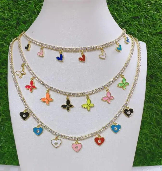 

1pcs heart Butterfly Charms Enamel for Women Crystal Gold Micro Pave Chokers necklace Cubic Zirconia Women Jewelry Gift df3a