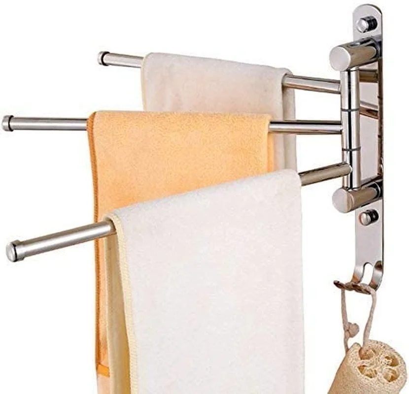 

Towel Rack Wall-Mounted Rotatable Towel Bar Bathroom Storage Finishing Rack Stainless Steel Multi-Function Bathroom with Hook