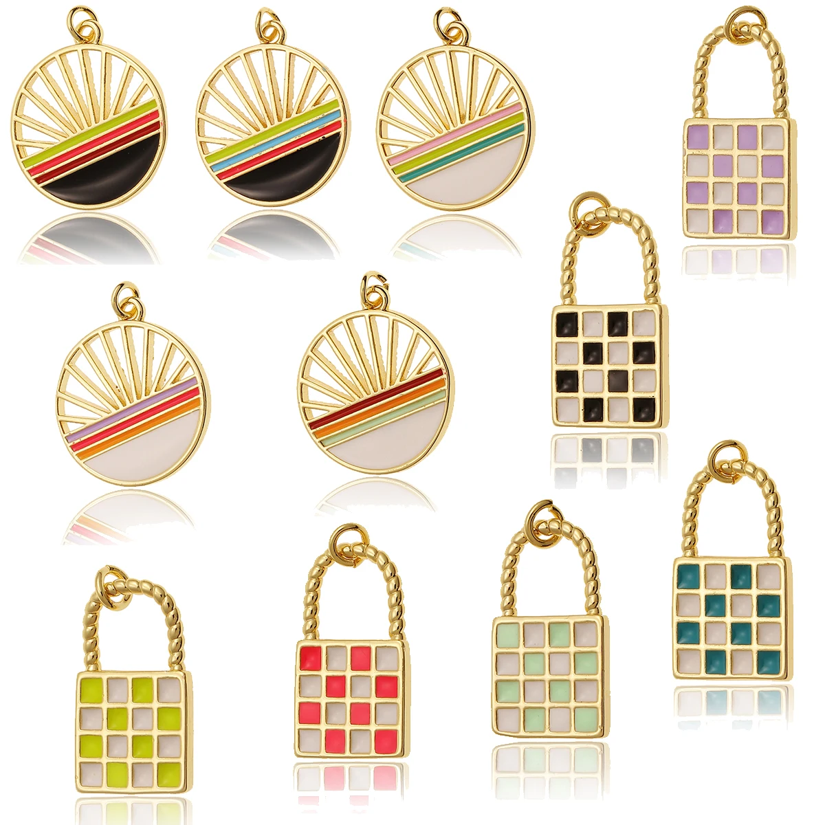 

Gold-plated Rainbow Round & Lock Pendant Resin Charm Connector For Bracelet Necklace Earring Handmade Making DIY Gift Accessorie