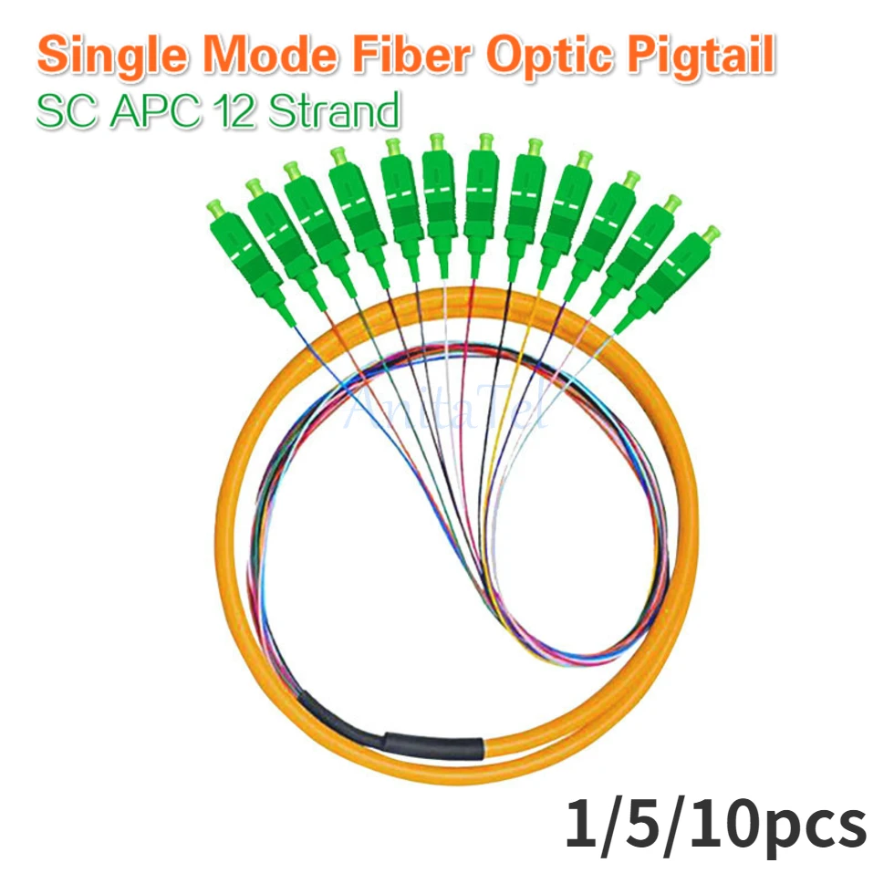 

12 Strand SC/APC 9/125 Fiber Optic Pigtail Single Mode SM FTTH 12 Fiber Pigtail 1-3 Meters 1/5/10pcs Lot