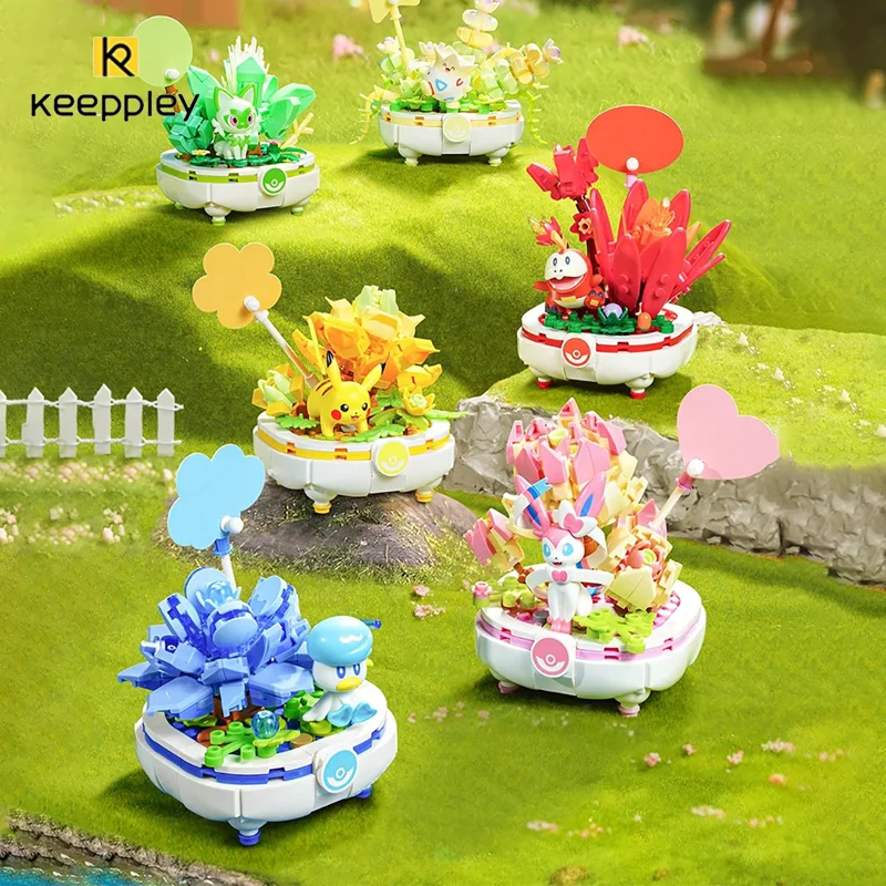 Keeppley Kawaii Pokemon Pikachu горшечное растение серии блок-головоломка дофамин цвет
