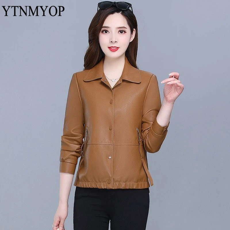 

Jacket Coat Women Short Small Clothing For Spring And Autumn Turn-Down Collar Faux Leather Suede Female YTNMYOP