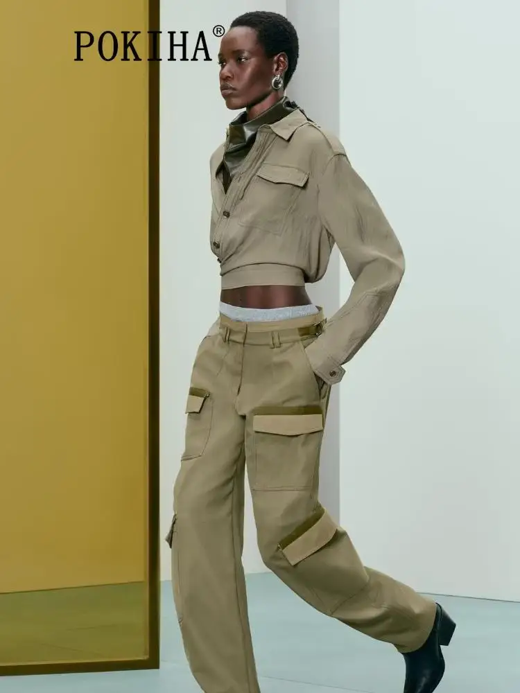 

Pokiha Fashion Women 2023 Autumn Elegant With Pockets Shirts Vintage Long Sleeve Button-up Female Blouses Blusas Chic Tops