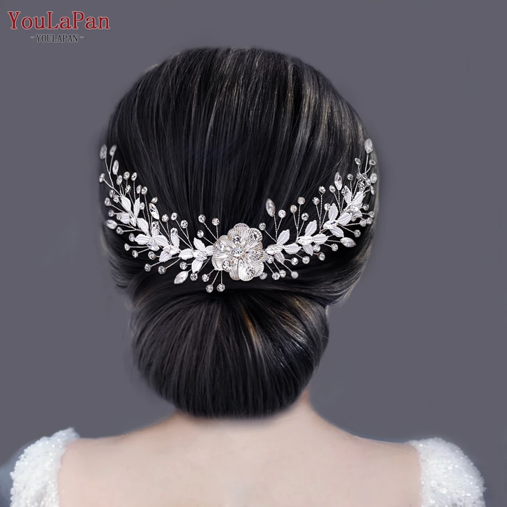 

YouLaPan Bridal Headband with Comb Alloy Flower Wedding Hair Accessories Rhinestone Woman Tiara Bride Comb Hair Clip HP547