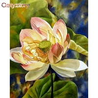 gatyztory diy frame painting by numbers for adults handpainted lotus flower oil paint by numbers kits modern home decoration