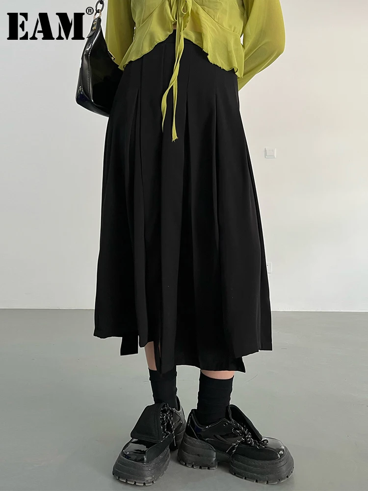 

[EAM] High Waist Black Apricot Pleated Irregular Long Elegant Half-body Skirt Women Fashion Tide New Spring Autumn 2022 1DE8963