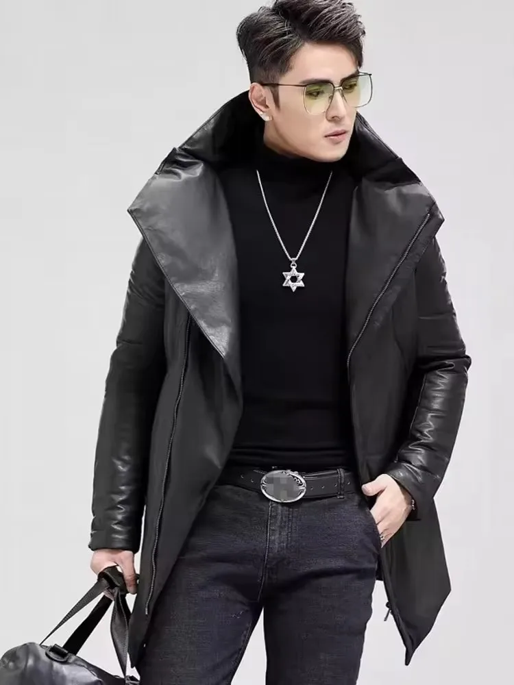 Новый зимний мужской толстый теплый пуховик из овчины с воротником лацканами