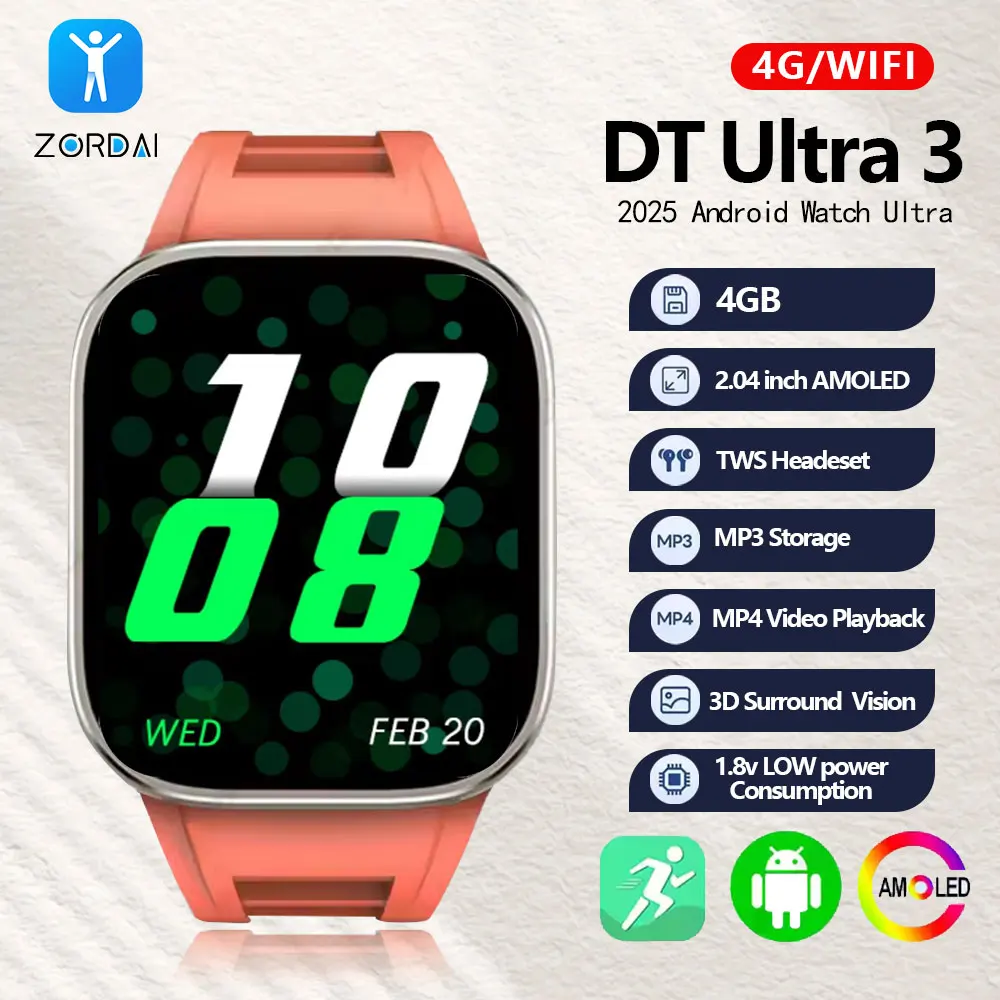Фото ZORDAI 2025 Новые умные часы DT Ultra 3 Память 32 ГБ Локальная музыка Bluetooth Вызов Компас 3D Меню 5.3 Bluetooth HD Экран GPS NFC №1