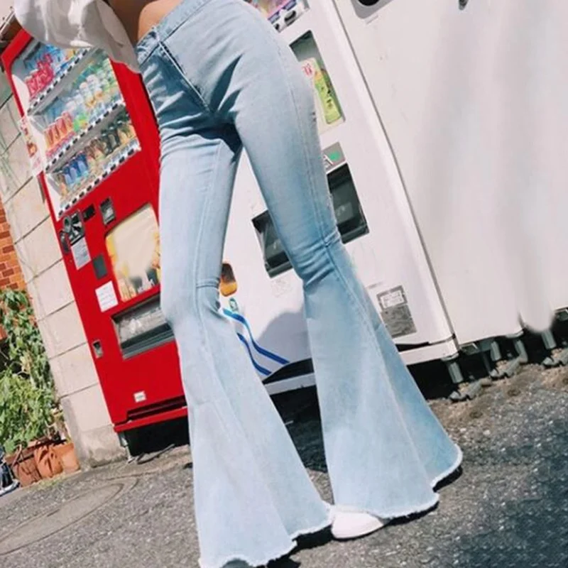 Women Solid Color Sexy High Waist Slim Bell-bottoms Denim Pants Pop Female High Waist Sports Leggings Fashion Trousers Fashion