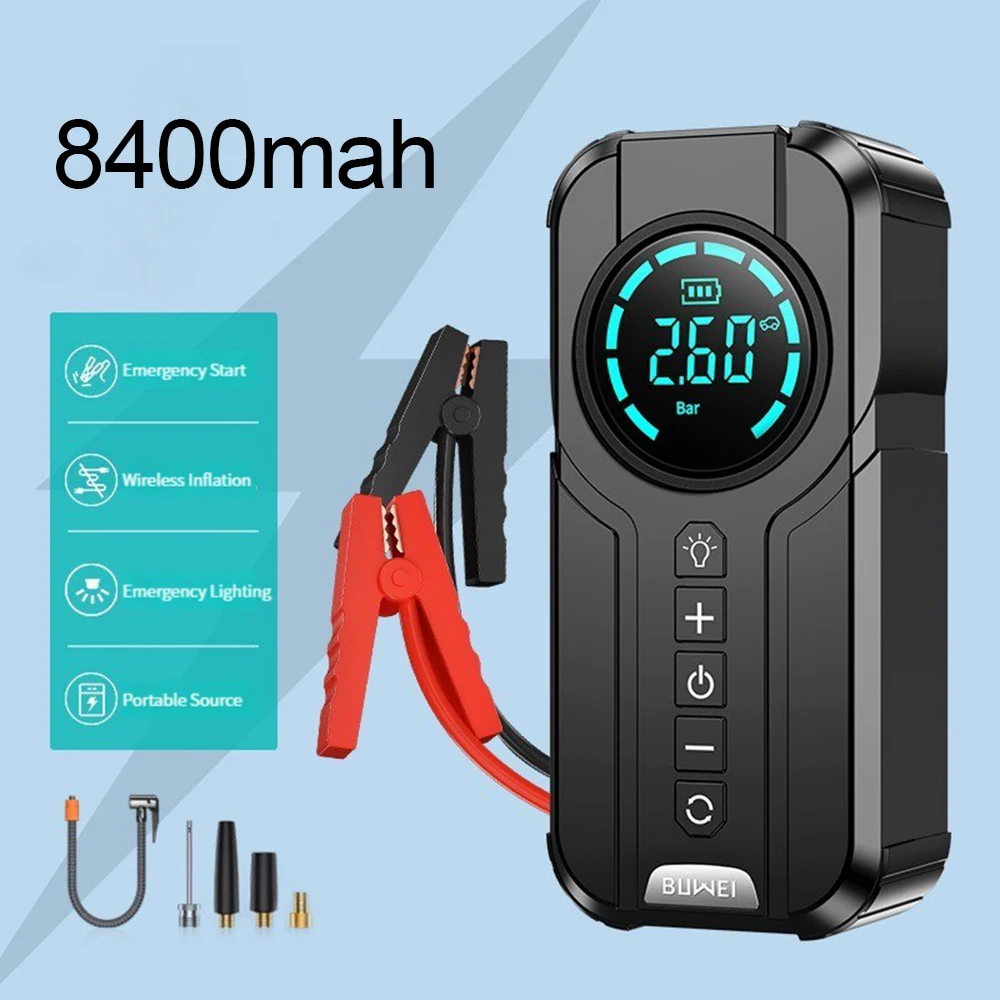 Car Jump Starter 4 In 1 Air Pump Power Bank Lighting Compressor Cars Battery Starters Auto Booster Tyre Inflator Starting Device