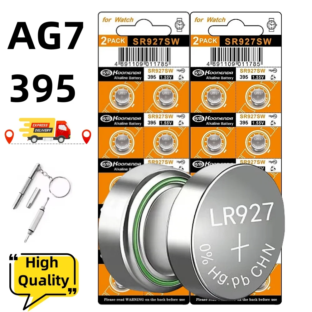 Фото 2-50 шт., 1,55 В, 45 мАч, щелочная батарея AG7 LR927 LR57 SR927W 399 GR927 395A, кнопочные батарейки для часов, игрушек, дистанционного управления №1