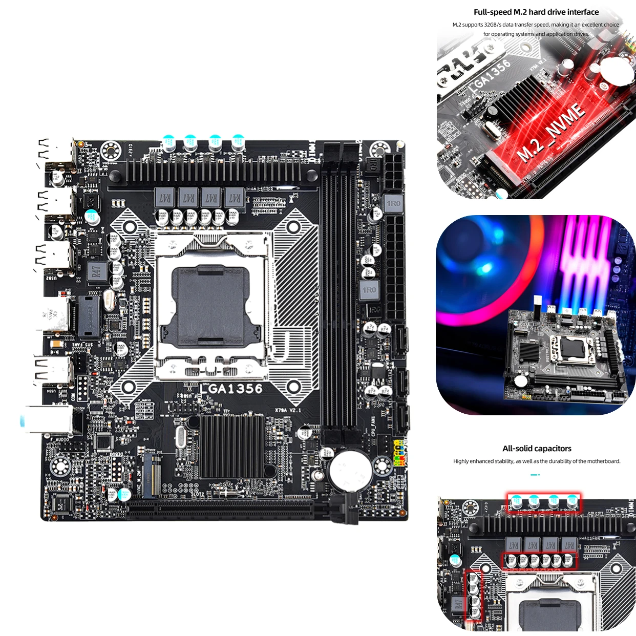 

Материнская плата для настольного компьютера X79A V2 PCI-E 16X, графическая карта материнская плата со слотом 64 Гб LGA1356 2 DDR3 100M NIC 5,1, аудио канал