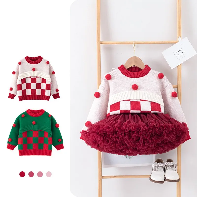 

Рождественский свитер для девочек, красная, зеленая, теплая осенне-зимняя юбка-пачка для девочек, однотонная, пушистая, Тюлевая, бальное платье принцессы, юбка-пачка, лидер продаж для детей