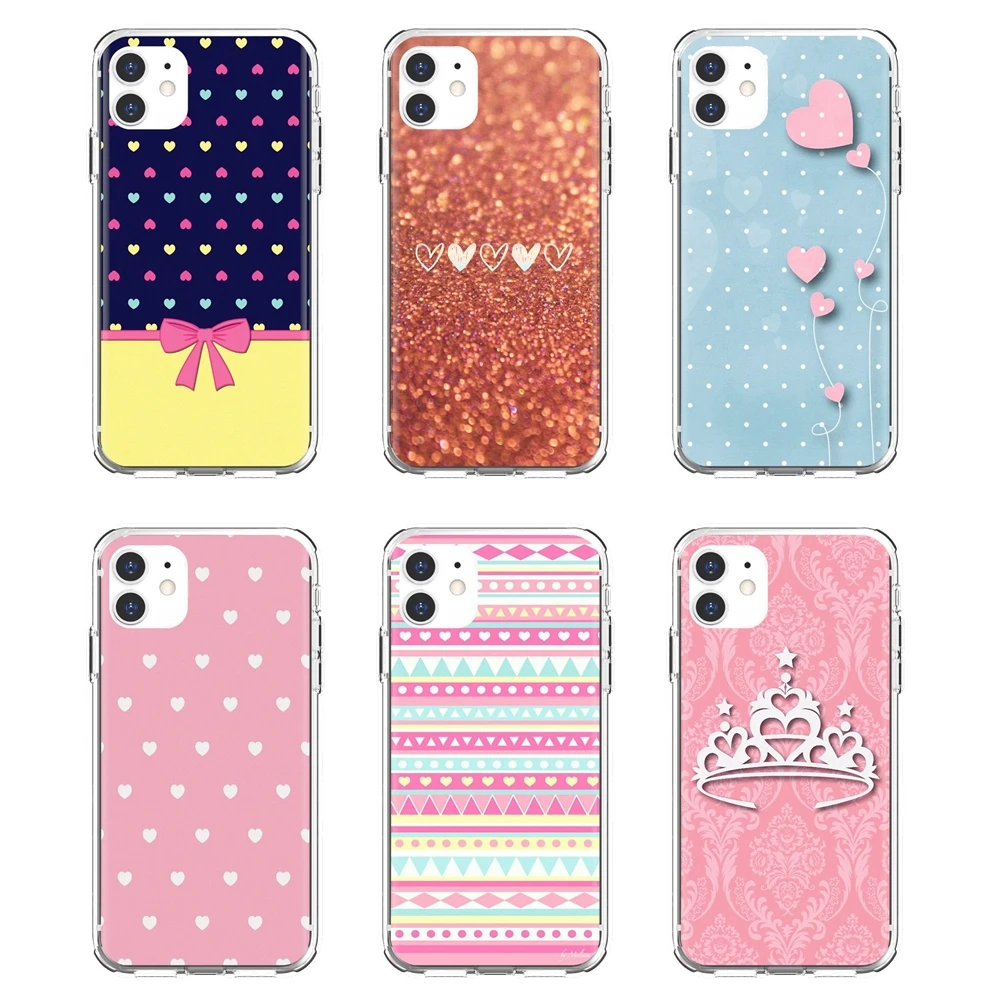 

Pink-Rose-Heart-Stripes-Princess For iPhone 10 11 12 13 Mini Pro 4S 5S SE 5C 6 6S 7 8 X XR XS Plus Max 2020 TPU Cases Covers