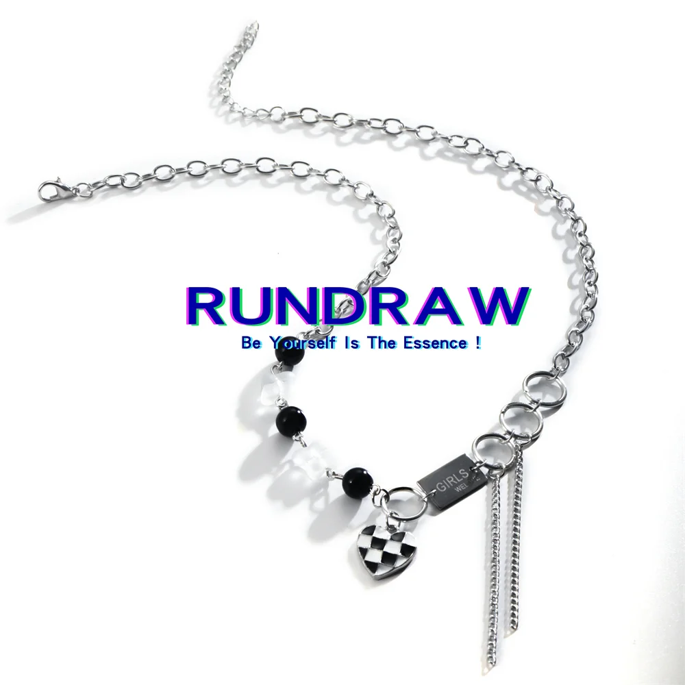 

RUNDRAW Women Fashion Silver Color Hip Hop Style Heart Necklace Men Birthday Party Festive Necklaces Jewelry Gift
