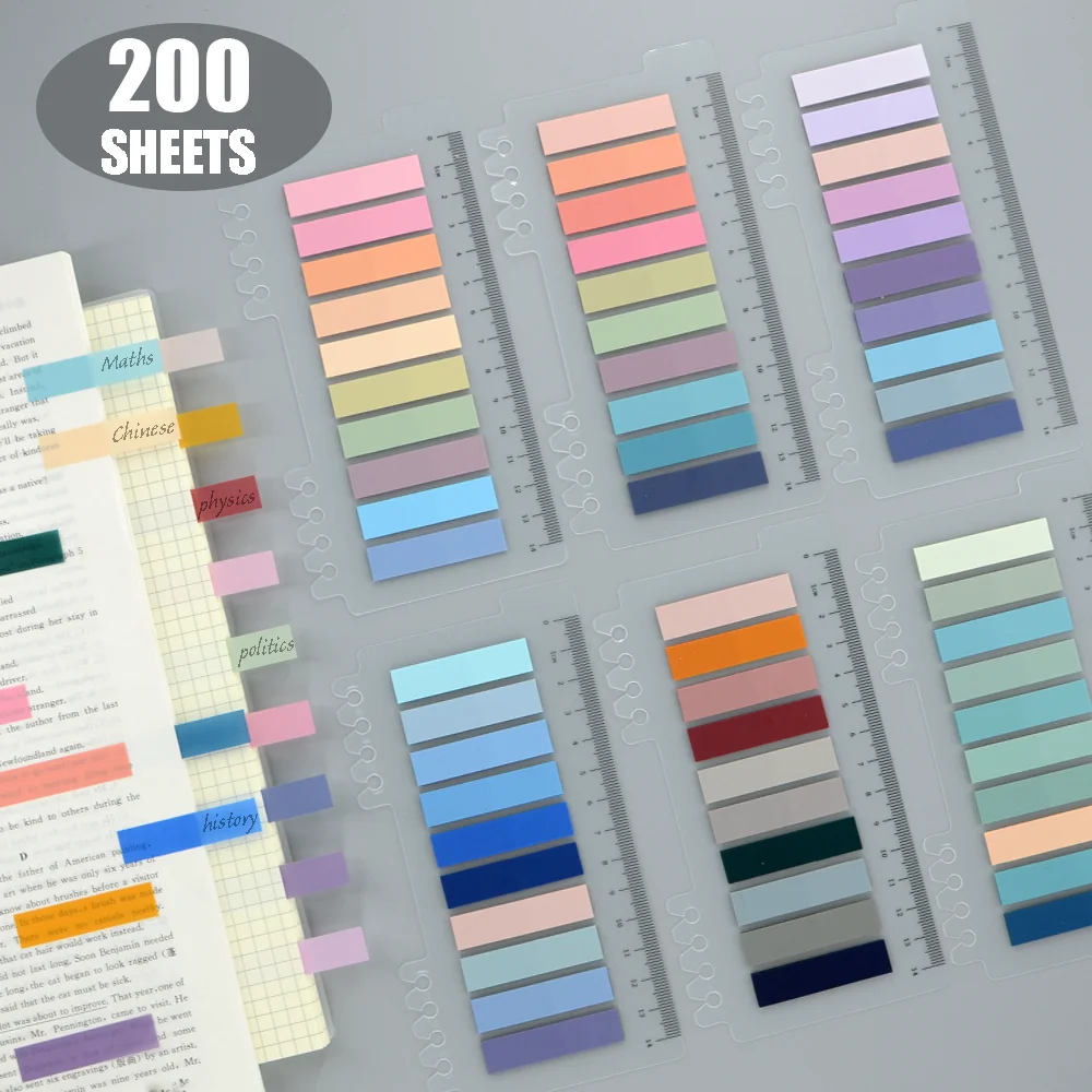 

200 Sheets Posted It Transparent Sticky Notes Self-Adhesive Annotation Books Notepad BookmarksTabs Memo Pad Index Stationery